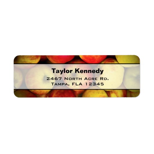 黄色と赤のリンゴのブッシェルの写真 ラベル (正面)