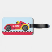 黄色と赤のレースカーキッズでレーサーパーソナライズされた ラゲッジタグ (裏面横)
