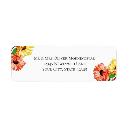 黄色と赤の水色の花 ラベル (正面)