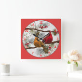 黄色と赤の深紅色 スクエア壁時計 (ホーム)