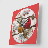 黄色と赤の深紅色 スクエア壁時計 (傾斜)