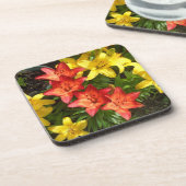 黄色と赤の花のユリの写真デザイン コースター (左側)
