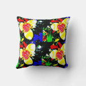 黄色と赤の花柄の珍しい黒 クッション (裏面)