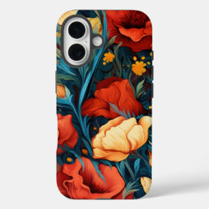 黄色と赤の花植物性プリント iPhone 16ケース