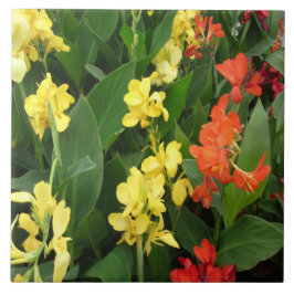 黄色と赤の花 タイル