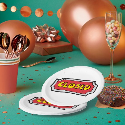 黄色と赤の閉じた記号 ペーパープレート