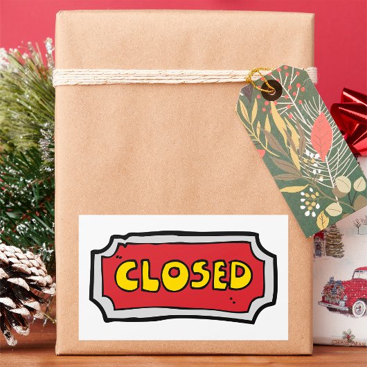 黄色と赤の閉じた記号 長方形シール