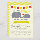 黄色と赤ピーナッツエレファントベビージャーシャワー招待状 招待状 (正面/裏面)
