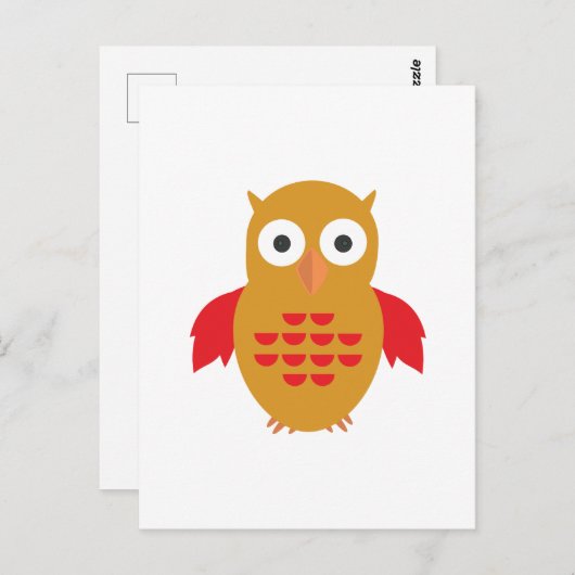 黄色と赤フクロウ ポストカード (正面/裏面)