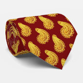 黄色と赤レンガペイズリー ネクタイ (ロール)