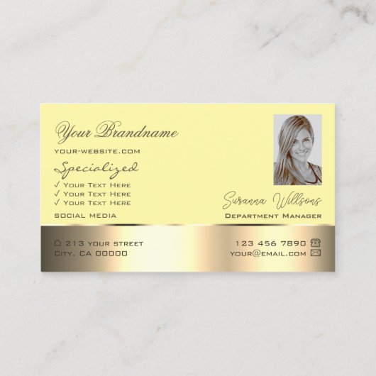 黄色と金ゴールドのデカールかわいいバラの花と写真 名刺 (裏面)