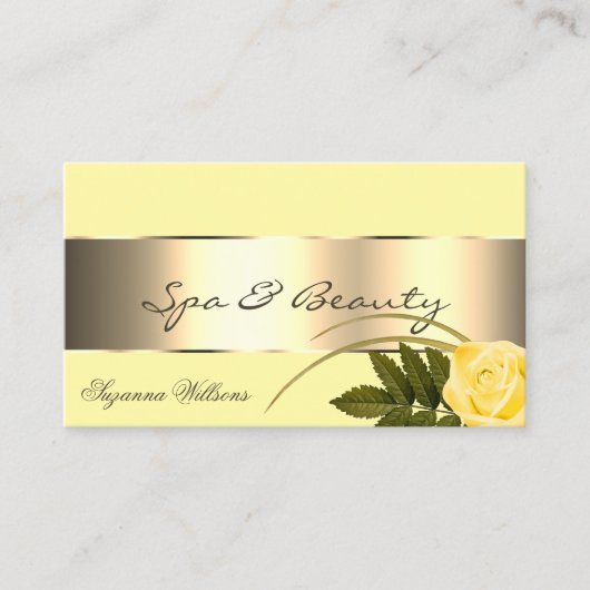 黄色と金ゴールドのデカールかわいいバラの花と写真 名刺 (正面)