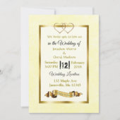 黄色と金ゴールドのハート結婚式招待状 招待状 (正面)