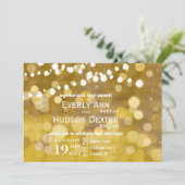黄色と金ゴールドの森林照明ガーランド結婚ズ 招待状 (スタンド正面)