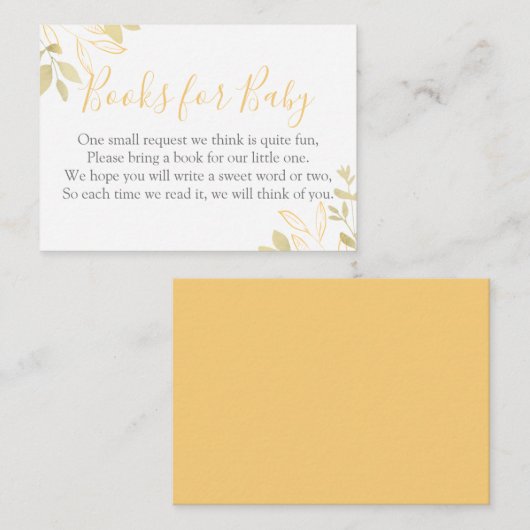 黄色と金ゴールドの葉のベビーシャワーブックのリクエスト エンクロージャーカード (正面/裏面)