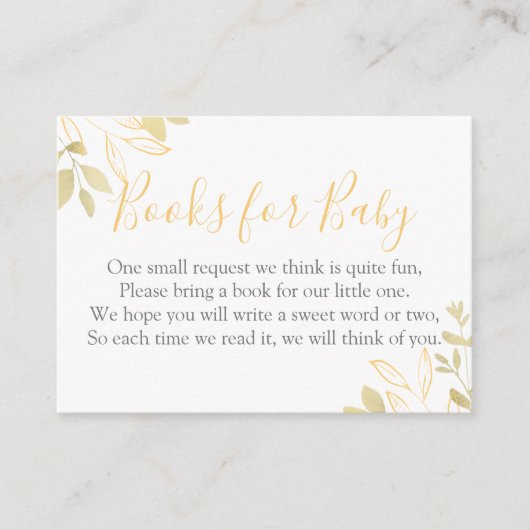 黄色と金ゴールドの葉のベビーシャワーブックのリクエスト エンクロージャーカード (正面)
