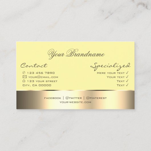 黄色と金ゴールドの装飾とかわいいバラの花モダン 名刺 (裏面)