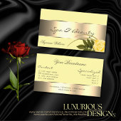 黄色と金ゴールドの装飾とかわいいバラの花モダン 名刺