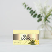 黄色と金ゴールド可愛いバラの花とロゴ 名刺 (スタンド正面)