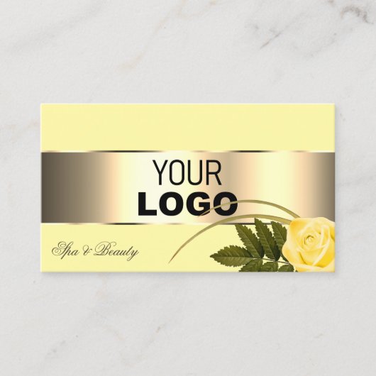 黄色と金ゴールド可愛いバラの花とロゴ 名刺 (正面)