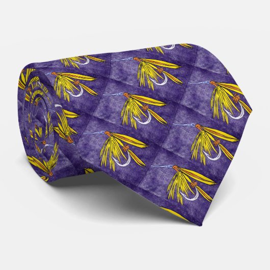 "黄色と金ゴールド"トラウトぬれフライのネクタイ ネクタイ (ロール)