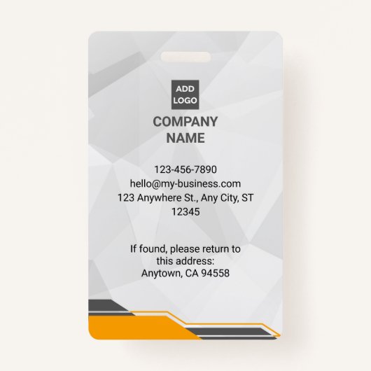 黄色と銀モダン色のIDと写真とバーコード バッジ (裏面)