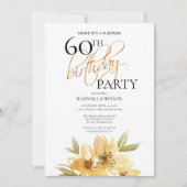 黄色と銅のフローラサプライズ60誕生日 招待状 (正面)