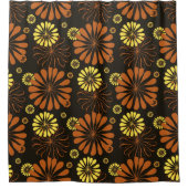 黄色と銅のレトロフローラプリントオン茶 シャワーカーテン (正面)