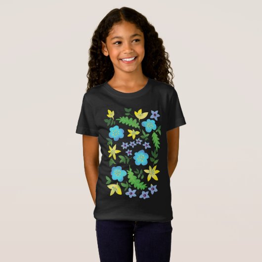 黄色と青い花 Tシャツ (正面フル)