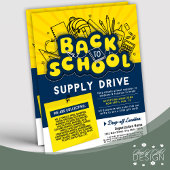 黄色と青のおもしろい新学期サプライドライブAd チラシ