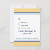 黄色と青のウェディング航海のRSVP 出欠カード (裏面)