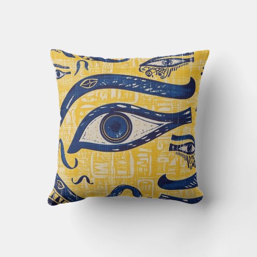 黄色と青のエジプトのパターン – ホラスの目 クッション (裏面)