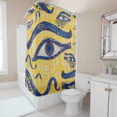 黄色と青のエジプトのパターン – ホラスの目 シャワーカーテン (インサイチュ)