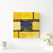 黄色と青のガラスの窓時計 スクエア壁時計 (ホーム)
