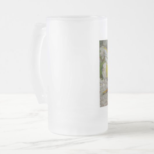 黄色と青のクイーンアンジェフィッシュ フロストグラスビールジョッキ (正面左)