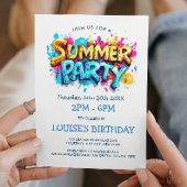 黄色と青のグラフィティスタイルのサマーパーティー 招待状