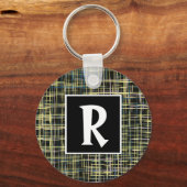 黄色と青のグリッド抽象芸術文字 キーホルダー (正面)