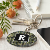 黄色と青のグリッド抽象芸術文字 キーホルダー (側面)