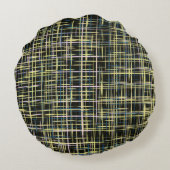 黄色と青のグリッド抽象芸術文字 ラウンドクッション (裏面)