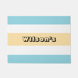 黄色と青のストライプ ドアマット