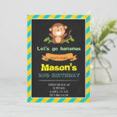 黄色と青のチーキーなサルの誕生日招待状 招待状 (スタンド正面)