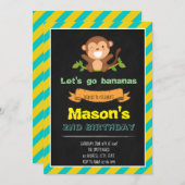 黄色と青のチーキーなサルの誕生日招待状 招待状 (正面/裏面)