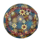 黄色と青のデイジーパターン 野球ボール (正面左)