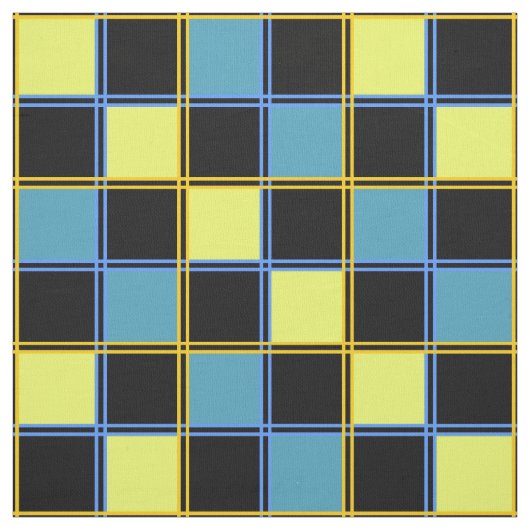 黄色と青のパタ市松模様にーン ファブリック (見本)