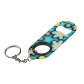 黄色と青のフラワーパワーアート キーホルダー栓抜き (正面アングル)