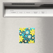 黄色と青のフラワーパワーアート マグネット (インサイチュ (食洗機))