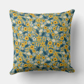 黄色と青のフローラ装飾用クッション、アクセント クッション (裏面)