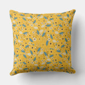 黄色と青のフローラ装飾用クッション、フローラアクセント クッション (裏面)