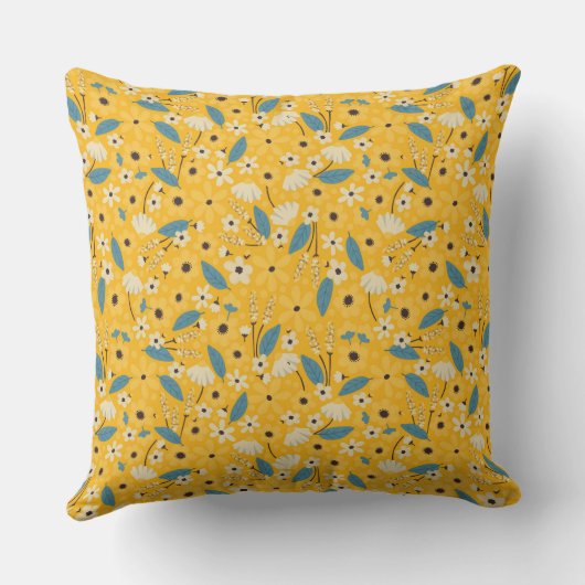 黄色と青のフローラ装飾用クッション、フローラアクセント クッション (裏面)