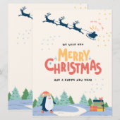 黄色と青のミニマモダンリストのメリークリスマス シーズンカード (正面/裏面)